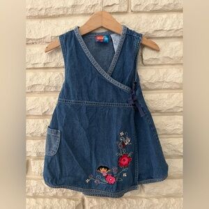 Y2K Vintage NickJr Dora The Explorer And Boots Denim Wrap Dress Size 24m 2004